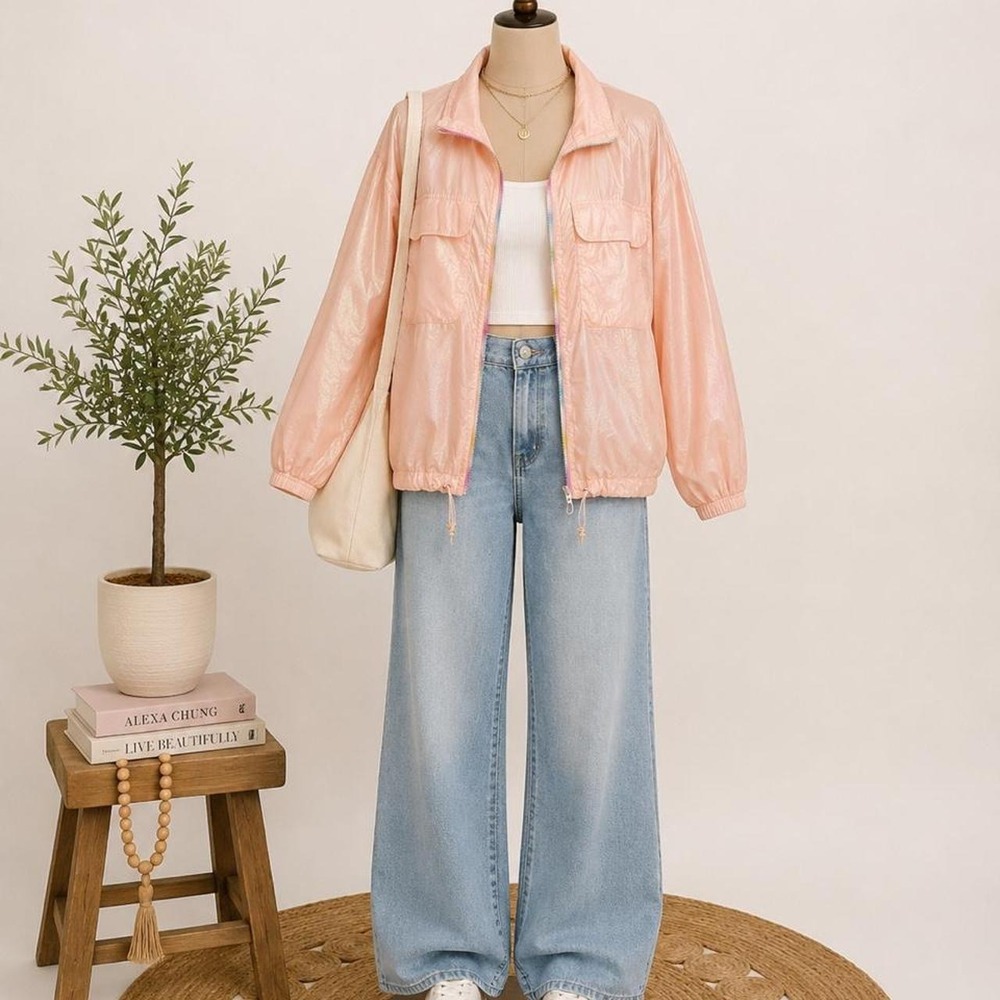 Fashion Nova Blush Pink Iridescent Windbreaker Jacket Women's M